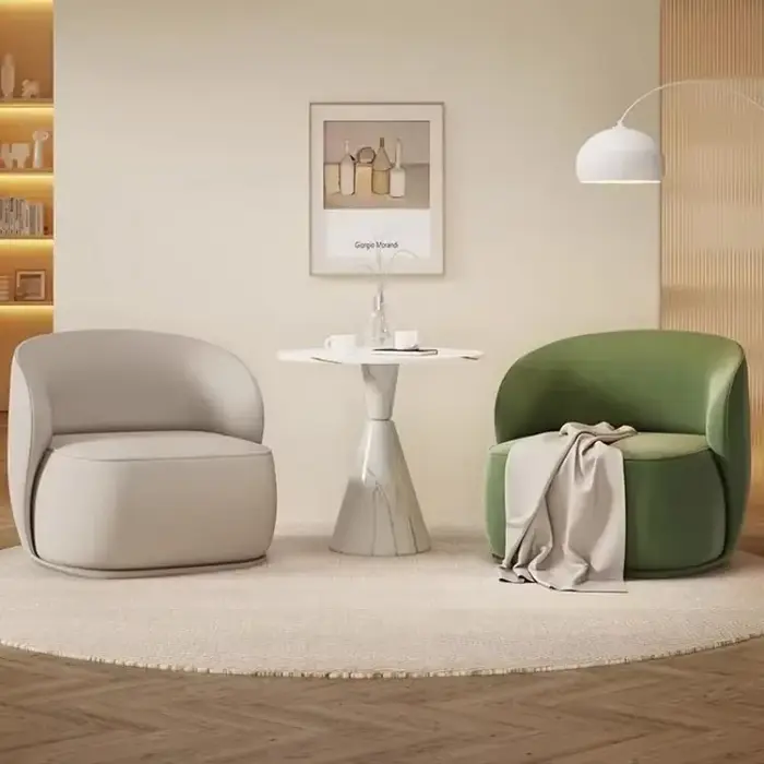 Chaise d'appoint en cuir PU, chaise de Club ronde moderne, fauteuil baril rembourré, canapé simple p