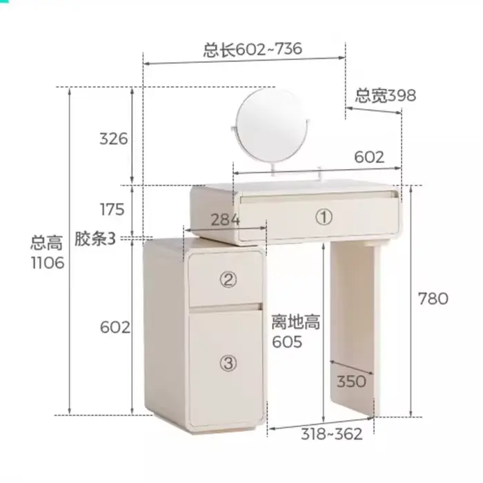 Commodes de chambre modernes blanches avec miroir