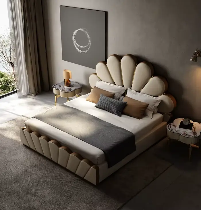 Lit King-Size Design de coquillages de luxe, meubles de chambre à coucher de Style moderne, qualité 
