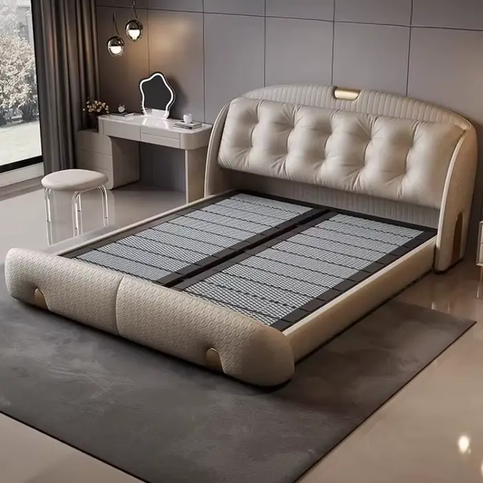 Lit moderne pour chambre à coucher, table de chevet, tête de lit rembourrée, lits jumeaux, lit de lu