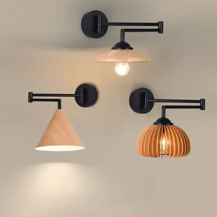 Lampe murale de chevet japonaise en bois massif