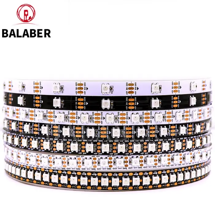 Bande LED adressable DC5V/12V WS2812B, bande LED 5050 RGB, lumière LED intelligente WS2812 PCB noir/