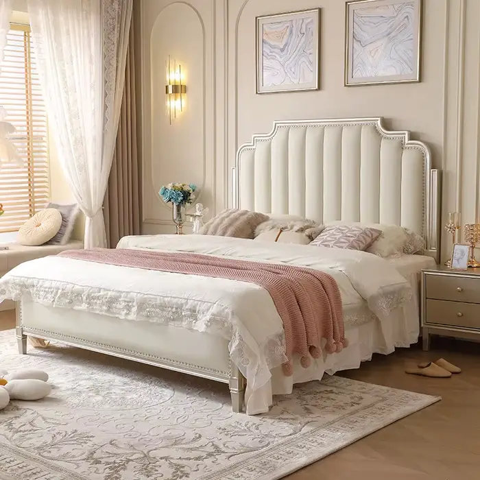 Lit King Size Blanc de Luxe en Bois