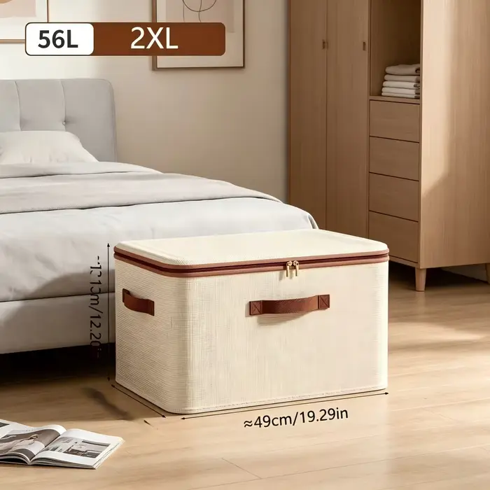 Grande boîte de rangement pour la maison, boîte de rangement robuste en coton et lin avec fermeture éclair et couvercle pour vêtements, jouets, couvertures