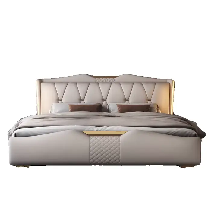 Lit double moderne et minimaliste en cuir pour 2 personnes, 150x200cm, 180x200cm, 200x220cm, lits et