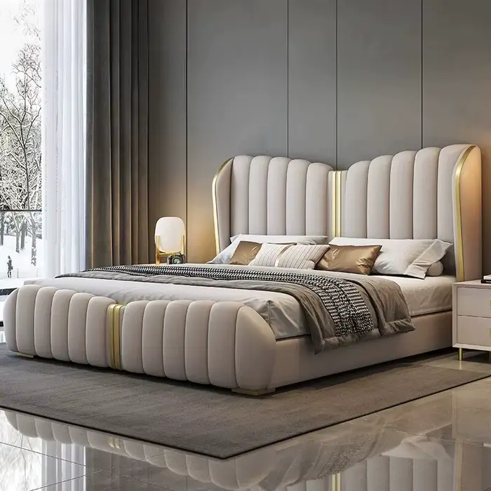 Lit en cuir moderne et simple haut de gamme, lit double de 1,8 m, cadre de lit pleine grandeur pour