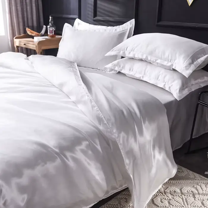 Parure de lit en soie unie, avec drap de lit, housse de couette, taie d'oreiller, en Satin, pour Cou