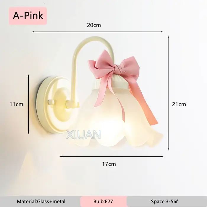 Moderne blanc rouge rose Bowknot appliques fleur verre abat-jour chambre chevet applique princesse c