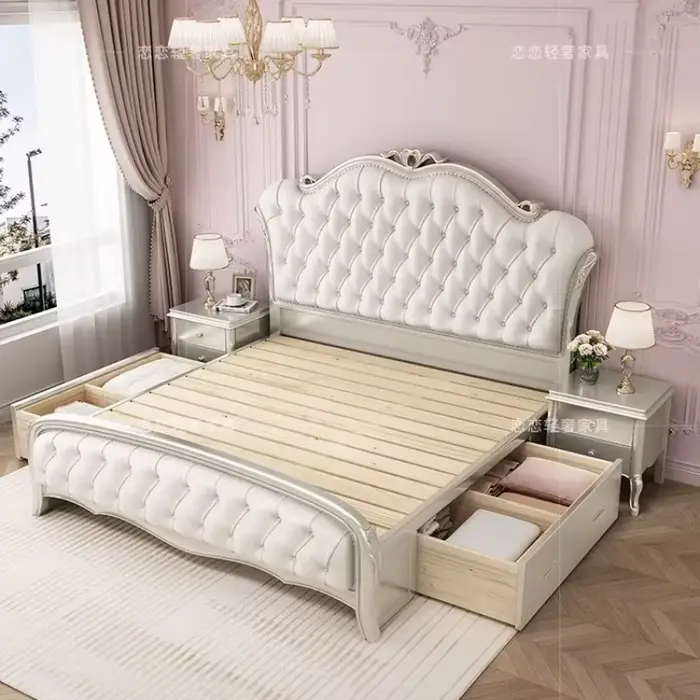 Lit de chambre pour filles avec support de pieds en bois
