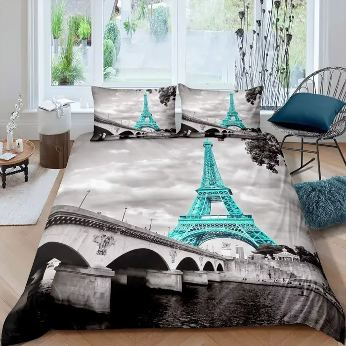 Ensemble de housse de couette tour Eiffel, ensemble de literie à thème King/Queen Size Paris, housse