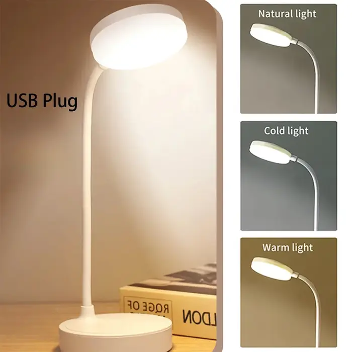 Lampe de bureau LED flexible avec variateur à 3 niveaux, alimentée par USB, soin des yeux, lumière b
