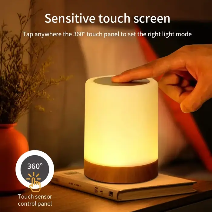 Lampe de table de chevet en grain de bois