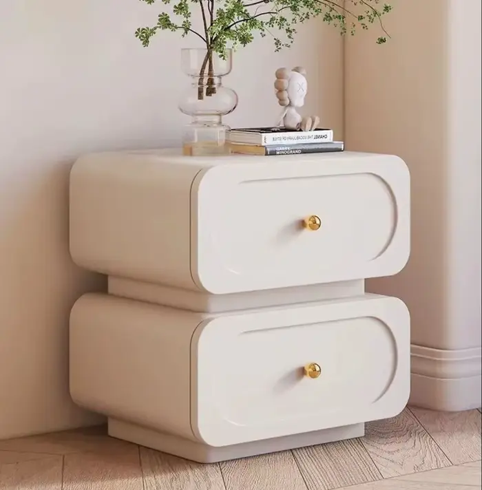 Table de chevet en bois massif de Style italien, Simple, moderne, crème, minimaliste, chambre à couc