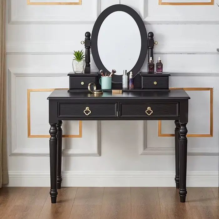 Filles noir miroir Coiffeuse tabouret accessoires Design moderne Coiffeuse rangement Chambre Coiffeu