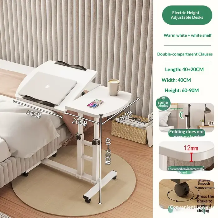 Table d'appoint mobile et pliable pour ordinateur portable, réglable en hauteur, pour chevet ou cana