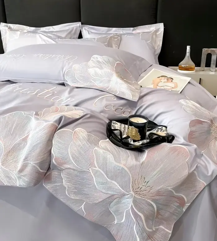 Housse de couette en coton pur à longues fibres, haut de gamme, léger, de luxe, avec broderie floral