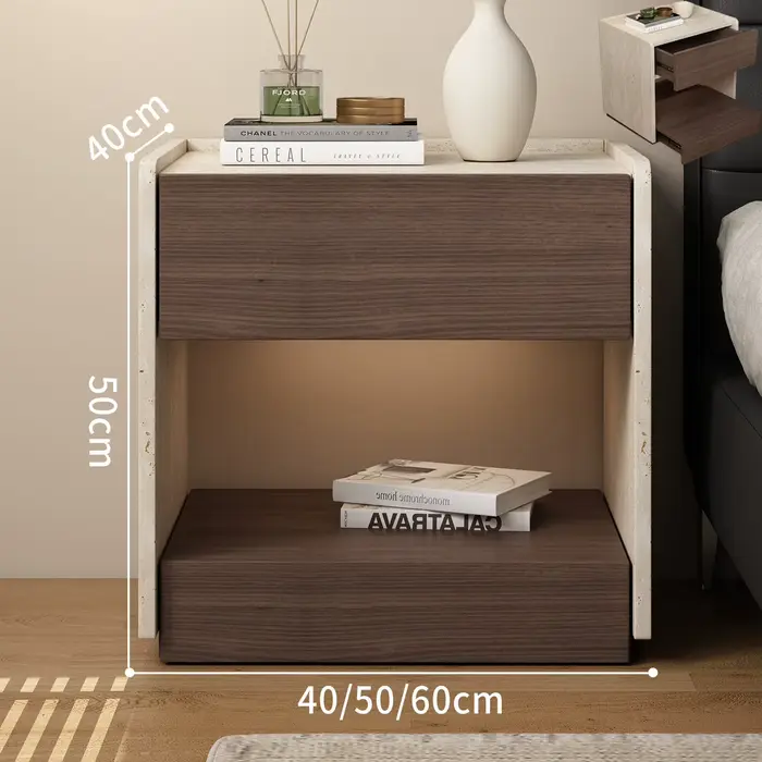 Tables de chevet rétro intelligentes pour chambre à coucher avec lampe, étagères en bois, tables d'a