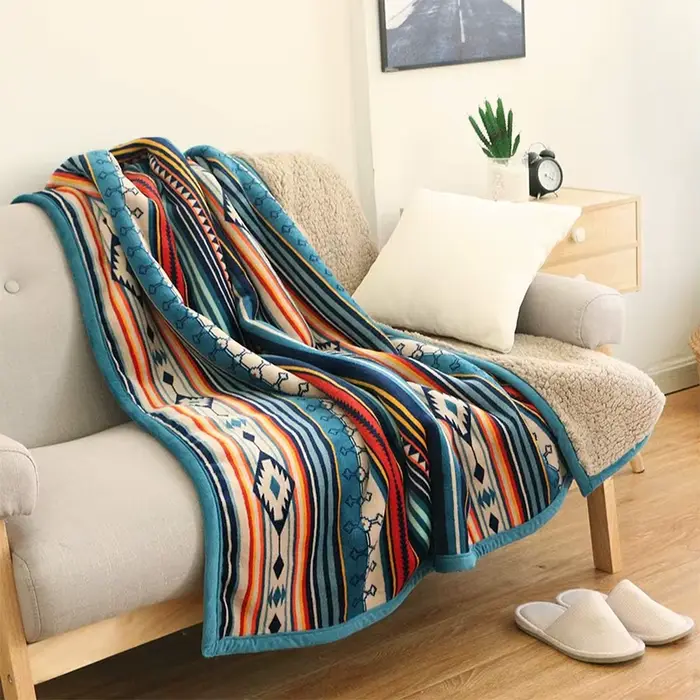 Couverture nordique bohème en flanelle, laine d'agneau Double couche épaisse et chaude pour canapé-l