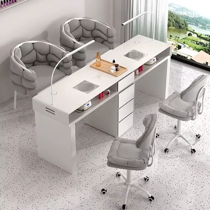 Table à ongles classique de luxe avec dessus en marbre moderne et léger, bureau à ongles nordique, T