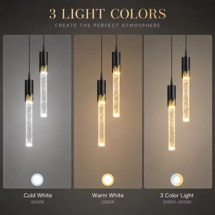 Suspension LED moderne en cristal noir et or