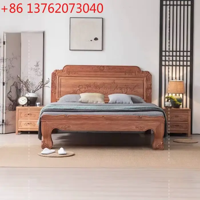 Lit de rangement de luxe vintage en bois sculpté
