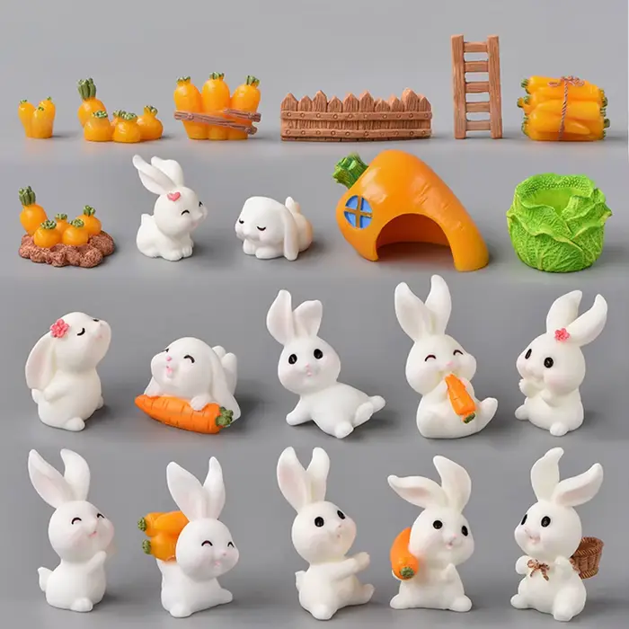 Petit lapin carotte Miniature Figurine chou Animal pâques décor à la maison jardin gâteau décoration accessoires moderne Figure résine