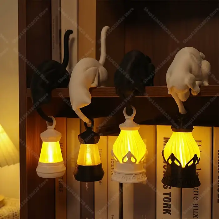 Veilleuse en forme de chat/chien - Lampe de bureau créative pour la décoration de la maison, décoration d'étagère de bibliothèque, lumière chaude pour chambre à coucher et salon