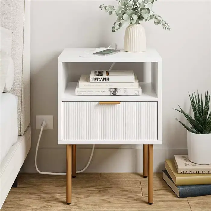 Table De chevet nordique blanche, pieds De chambre à coucher, Unique et amusante, esthétique De luxe