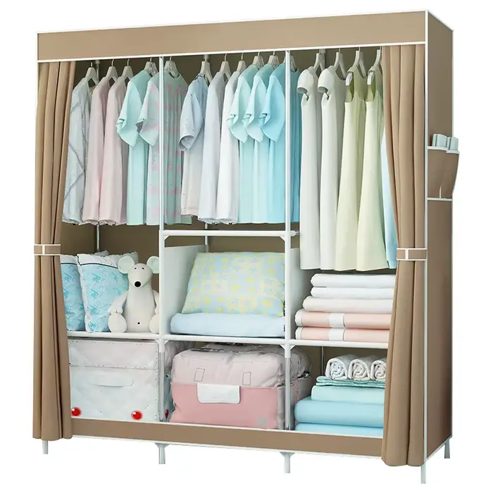 Armoire simple à trois colonnes, armoire portable anti-poussière avec structure en acier, idéale pou