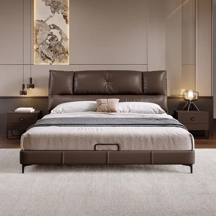 Meubles de chambre à coucher King/Queen Size, lit moderne Simple en cuir souple, lit de mariage lége
