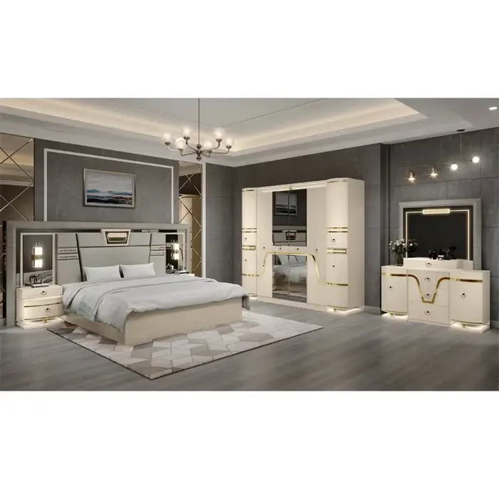 # Ensemble de meubles de chambre à coucher en MDF, lit King de luxe moderne, canapé moderne, 2024