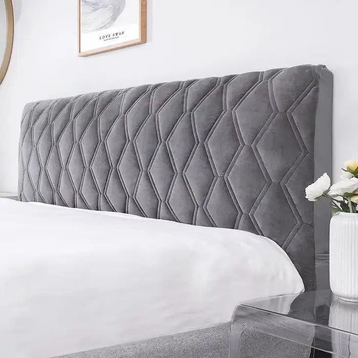 Housse de tête de lit matelassée en peluche épaisse de luxe, couleur unie, gris, tout compris, houss