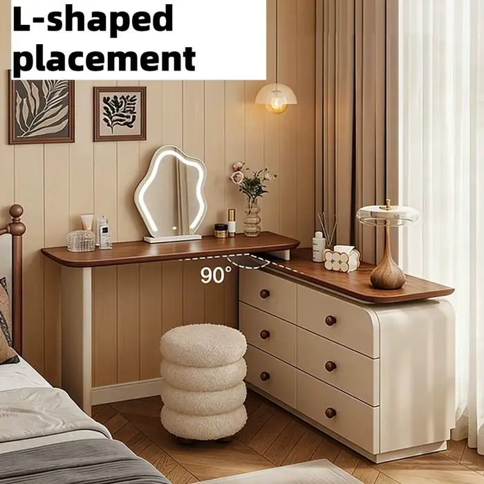 Coiffeuse de chambre à six tiroirs avec miroir lumineux et tabouret