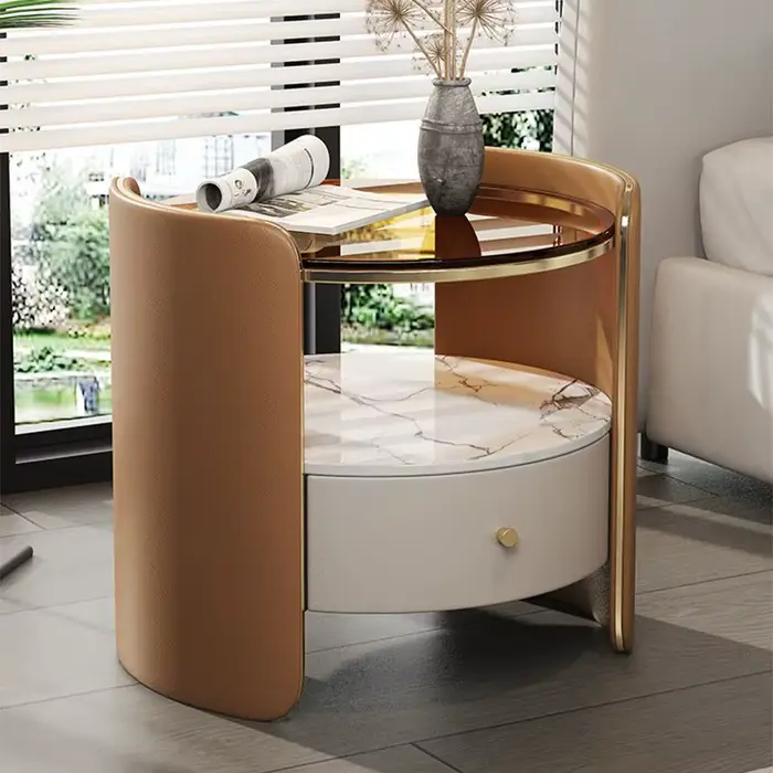 Table de chevet ronde italienne moderne : design minimaliste, luxe et rangement haut de gamme pour l