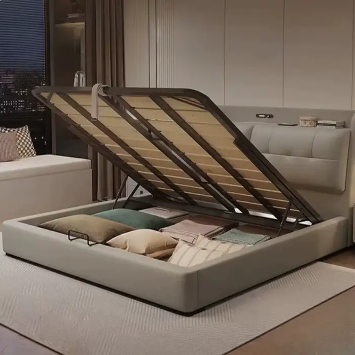Lit double avec rangement intégré pour chambre à coucher