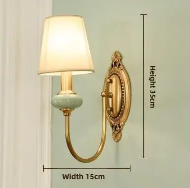 Applique murale en tissu américain en cuivre, lampe en céramique américaine, pour chambre à coucher,