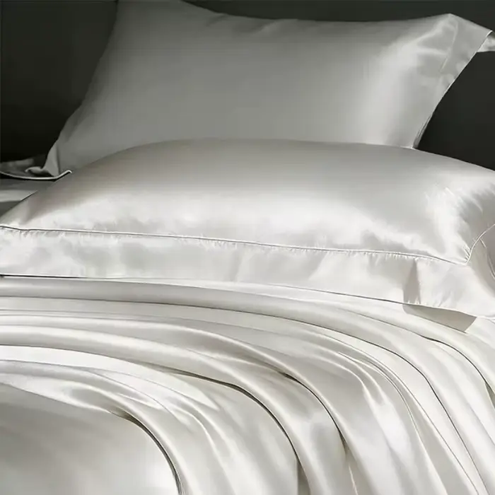 Parure de lit complète en satin blanc pour chambre à coucher