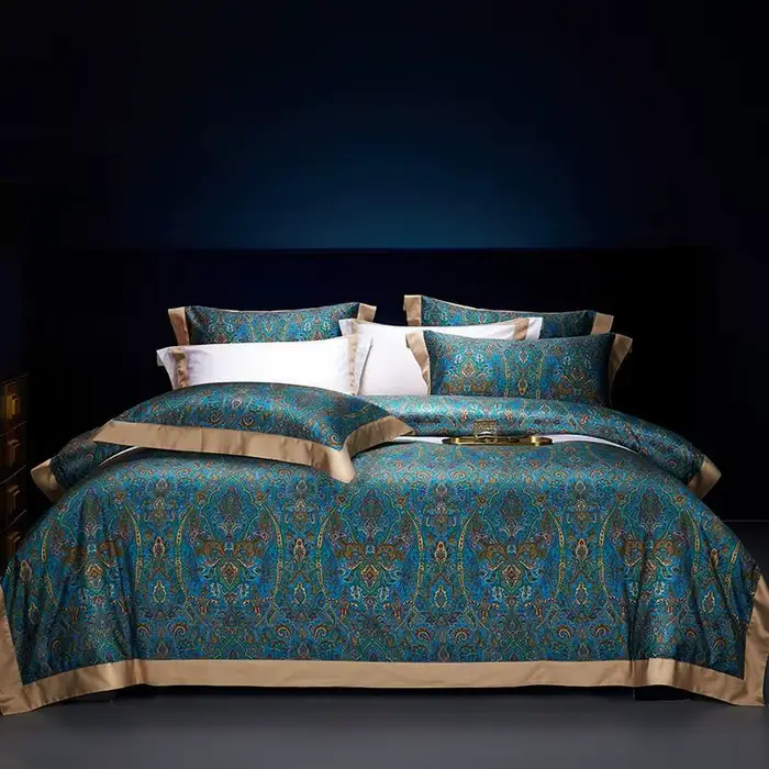 Parure de lit bohème 100% coton égyptien, literie douce, housse de lit, drap de lit, taies d'oreille