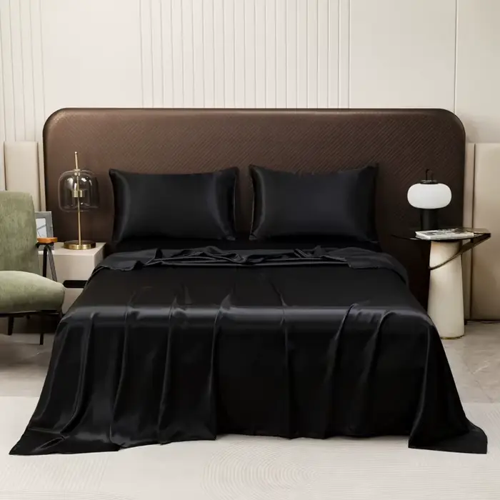 Drap de lit plat en Satin de couleur Pure, doux pour la peau, haut de gamme, 4 saisons, universel, 2