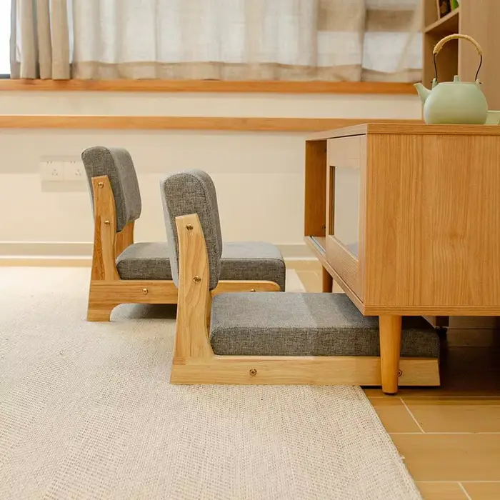 Chaise de sol en bois massif de Style japonais, siège Tatami à dossier bas pour baie vitrée, taboure