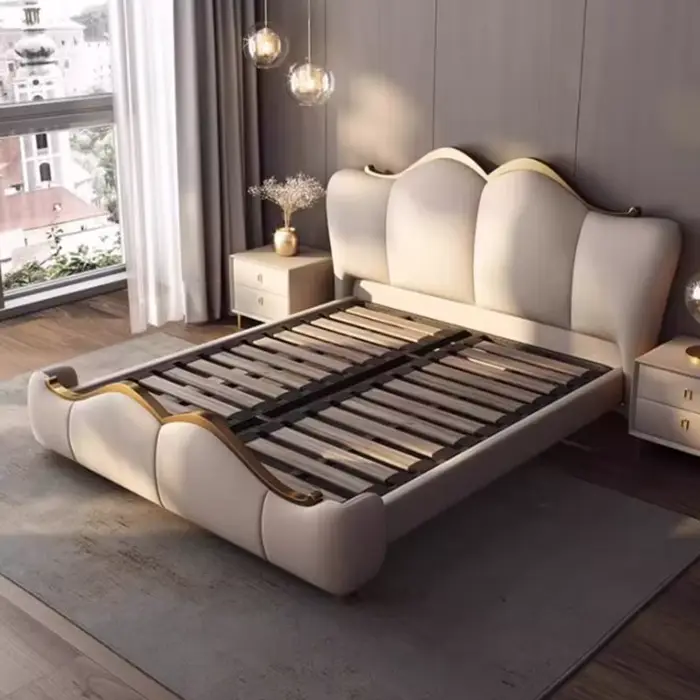 Lit de rangement design esthétique pour mariage 2x2,2m, lit simple moderne et luxueux, meubles de ch