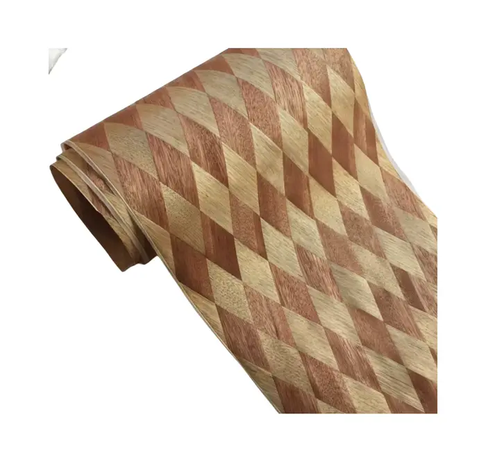 Placage en bois tissé à motifs de diamant 3D en noyer rouge + bois d'olive, taille décorative pour l