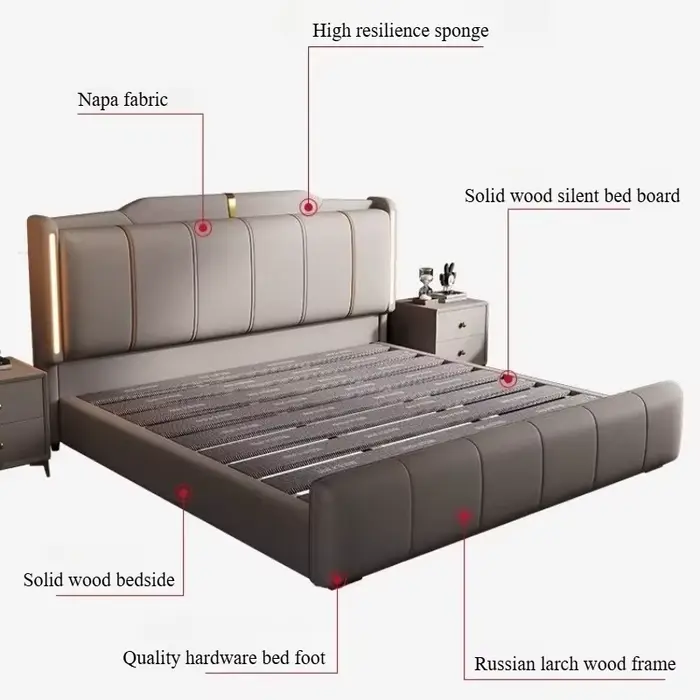 Meuble de chambre à coucher : Lit plateforme en bois avec tiroirs de rangement