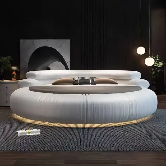 Lit rembourré fantaisie, minimaliste, sans matelas, lit rond moderne, taille Queen, pour filles, Cam