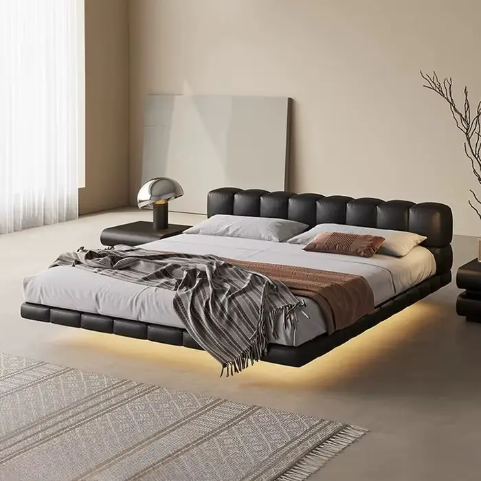 Lit 150x200cm 180x200cm 200x220cm en cuir chocolat