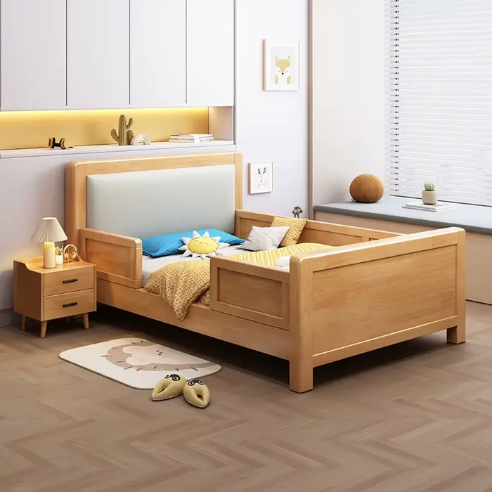 Lit enfant nordique en bois massif moderne Simple petit appartement 1.2 lit enfant avec garde-corps
