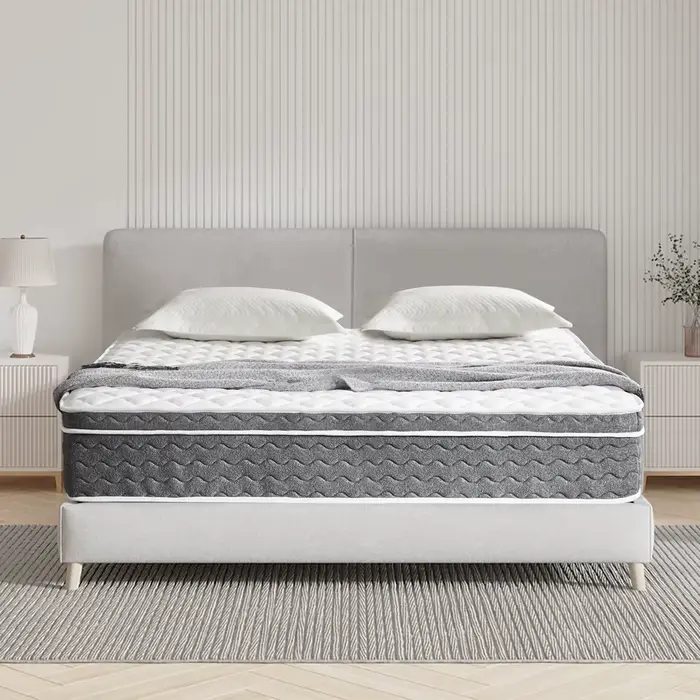 Matelas hybride Queen Size 10/12/14 pouces, sans fibre de verre, sensation moyenne, isolation du mou