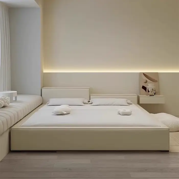 Salon filles cadres De lit reine minimaliste chambre principale lit crème luxe tête De lit Cama De Lujo Para dortoir meubles De maison