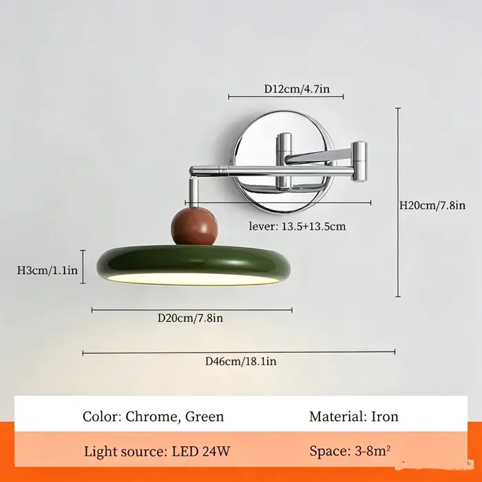 Lampe murale à bras articulé LED pour chambre à coucher, chevet, bureau, canapé, hôtel, style modern