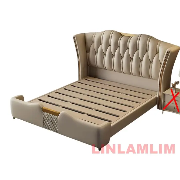 Linlamlim-Cadre de lit en cuir véritable avec accents dorés, mobilier de luxe moderne, design, pour